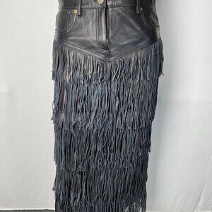 Roberto Cavalli Women’s Tiered Fringe Leather Midi Skirt